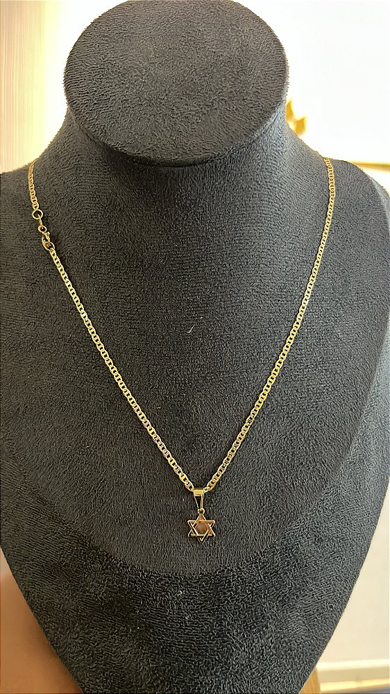 CORRENTE PIASTRINE ( 2mm 50cm FEM ) + PINGENTE  ESTRELA DE DAVI - BANHO DE OURO 18k