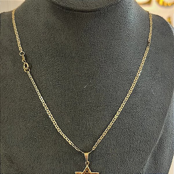 Corrente Piastrine 2mm 50cm + Pingente Estrela – Banhada a Ouro 18K