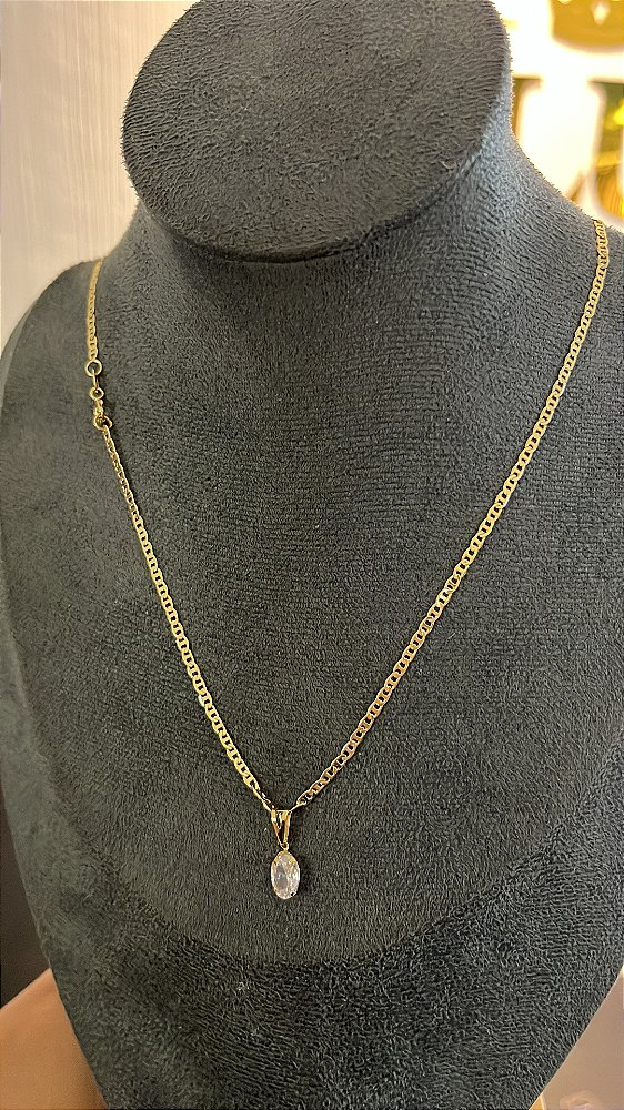CORRENTE PIASTRINE ( 2mm 50cm FEM ) + PINGENTE PONTO DE LUZ - BANHO DE OURO 18k
