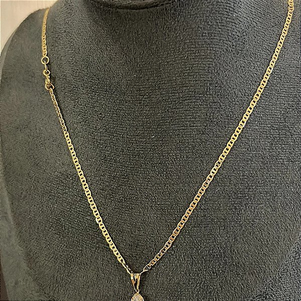 Corrente Piastrine 2mm 50cm + Pingente Pingente – Banhada a Ouro 18K