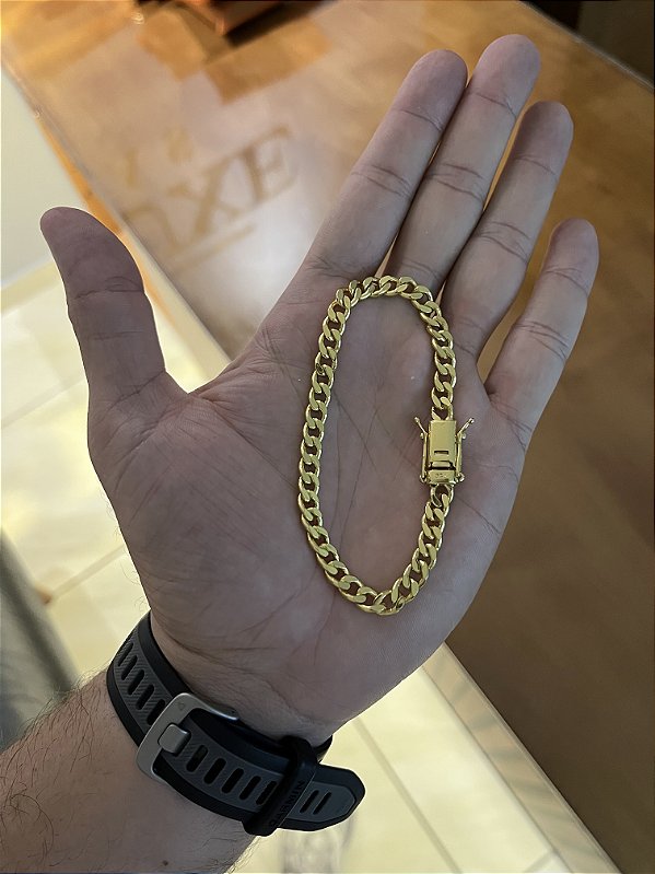 PULSEIRA PITBULL (5MM  -6G-21 CM) - FECHO COM MARCAÇÃO 750 - BANHO DE OURO 18K.