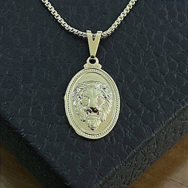 Pingente Medalha Cabeça de Leão – Banhado a Ouro 18K