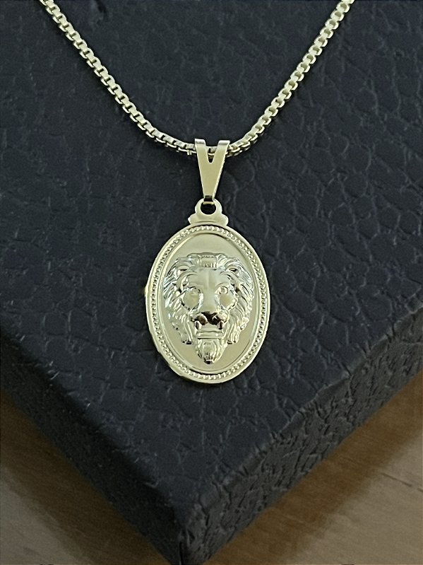 PINGENTE MEDALHA OVAL LEÃO M. ( 1,5g-   3x3cm) - BANHO DE OURO 18k
