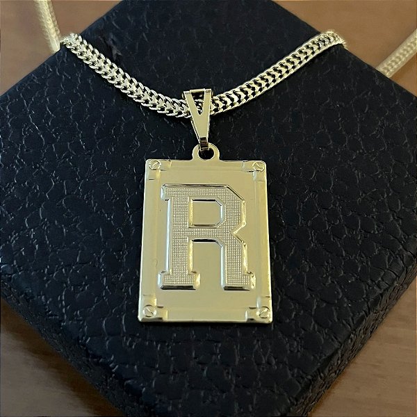 Pingente Placa Letra R M 2g 3x4cm – Banhado a Ouro 18K