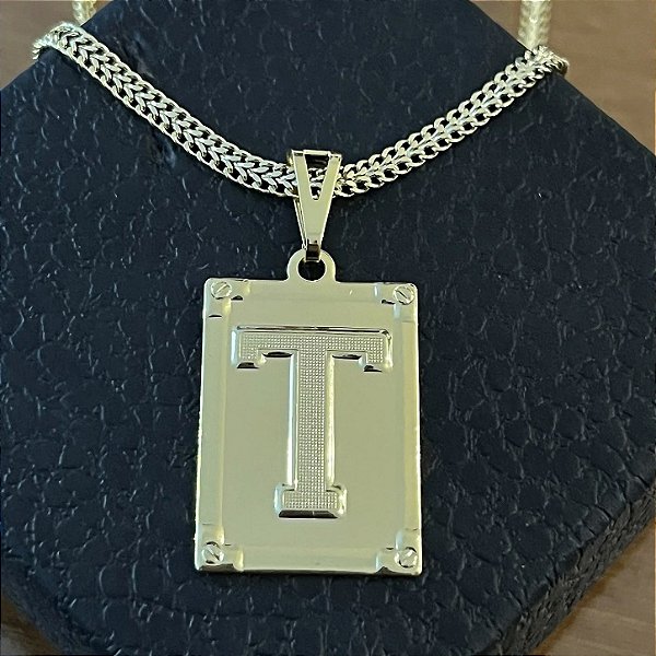 Pingente Placa Letra T – Banhado a Ouro 18K