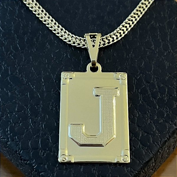 Pingente Placa Letra J M 2g 3x4cm – Banhado a Ouro 18K
