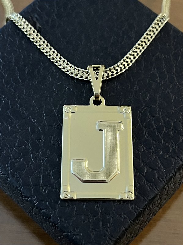 PINGENTE PLACA LETRA J Tamanho (M)( 2g- 3x4cm)  BANHO DE OURO 18K