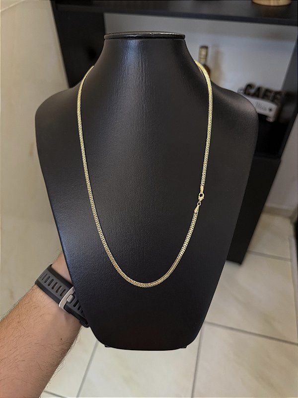 CORRENTE GRUMET DUPLA ( 3mm 60cm) - BANHADO A OURO 18k