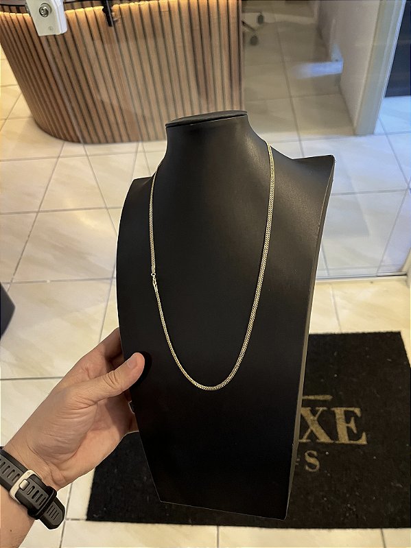 CORRENTE GRUMET DUPLA ( 3mm 60cm) - COM FECHO CANHÃO - BANHADO A OURO 18k