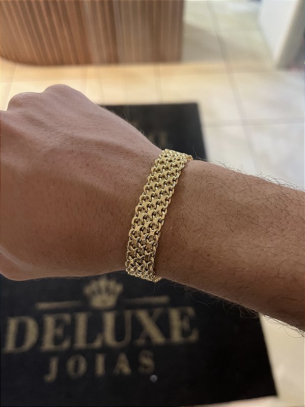 PULSEIRA CADEADO DUPLO (10mm- 36G -21 CM) - FECHO COM MARCAÇÃO 750 - BANHO DE OURO 18k