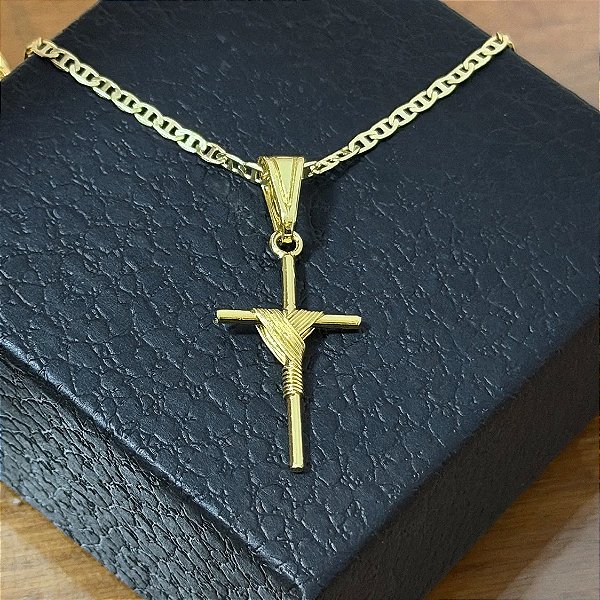 Pingente Cruz Palito Amarrada 4g – Banhado a Ouro 18K