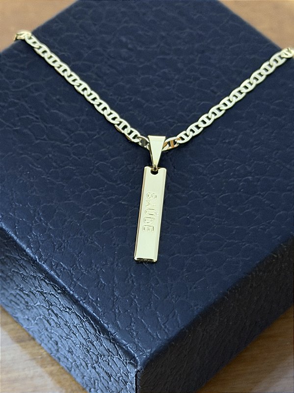 PINGENTE PLAQUINHA SAÚDE ( 1g ) - BANHO DE OURO 18k.