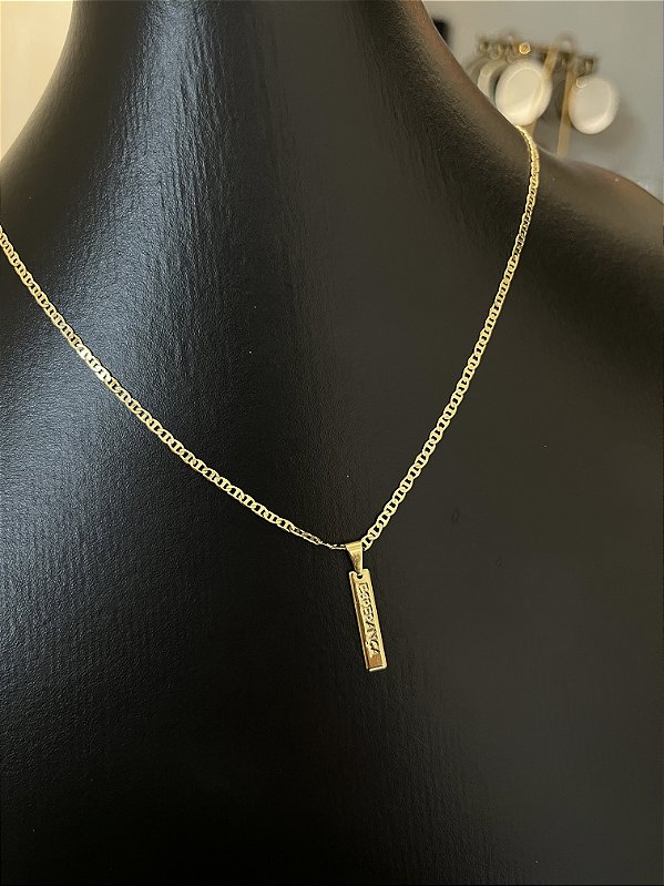 CORRENTE PIASTRINE ( 2mm - 50cm FEM ) + PINGENTE ESPERANÇA - BANHADO A OURO 18K.