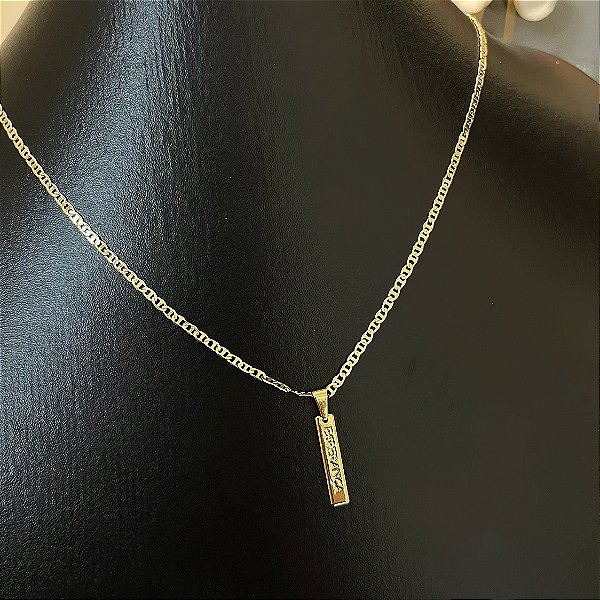Corrente Piastrine 2mm 50cm + Pingente Plaquinha Esperança – Banhada a Ouro 18K