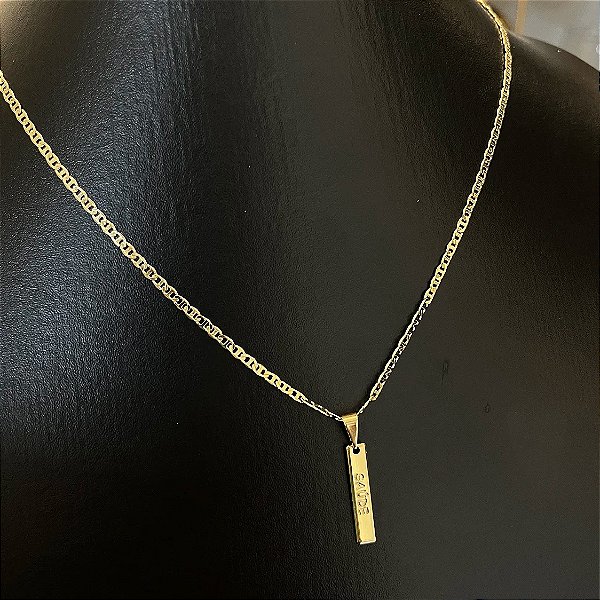 Corrente Piastrine 2mm 50cm + Pingente Plaquinha Saúde – Banhada a Ouro 18K
