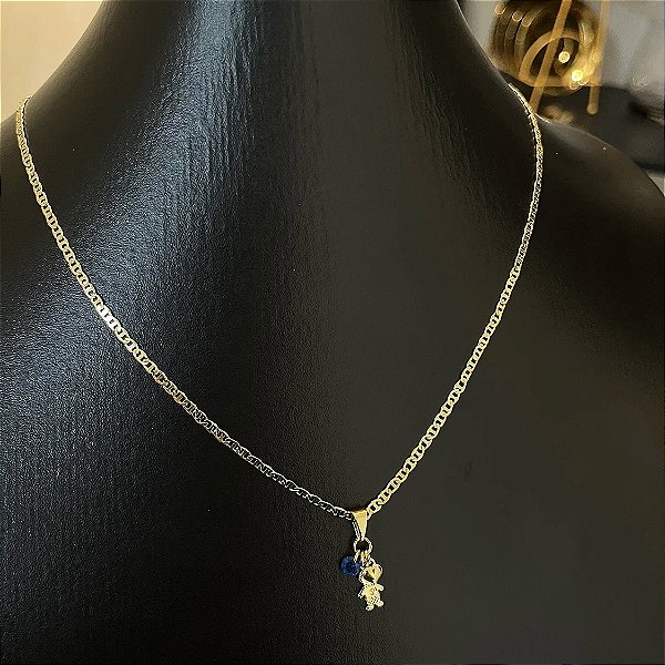 Corrente Piastrine 2mm 50cm + Pingente Menino com Zircônia – Banhada a Ouro 18K
