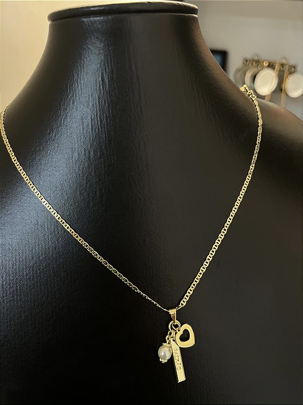 CORRENTE PIASTRINE ( 2mm - 50cm FEM ) + PINGENTE PAIXÃO - BANHADO A OURO 18K.