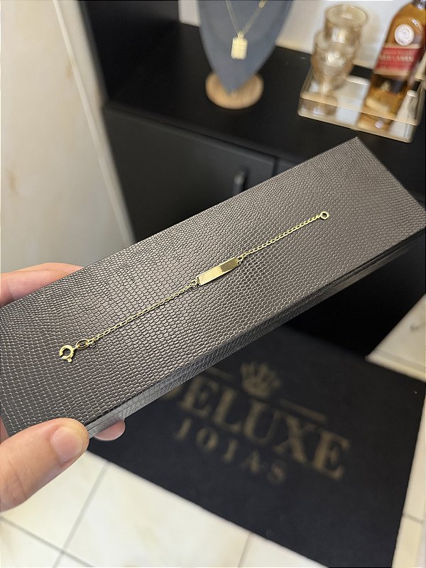 PULSEIRA PLAQUINHA INFANTIL (1mm 15Cm) - BANHADO A OURO 18K