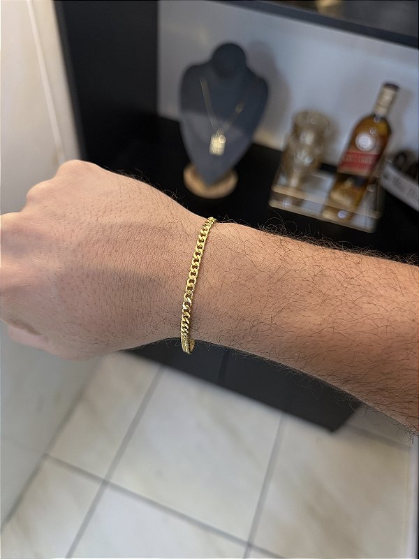 PULSEIRA PITBULL (4mm -6G-21 CM) - FECHO MOSQUETÃO - BANHO DE OURO 18K.