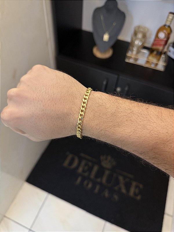 PULSEIRA PITBULL (6mm -6G-21 CM) - FECHO MOSQUETÃO - BANHO DE OURO 18K.