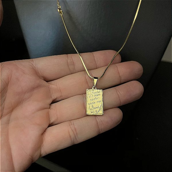 Corrente 1.8mm 60 ou 70cm + Pingente Placa Salmo 23 – Banhada a Ouro 18K