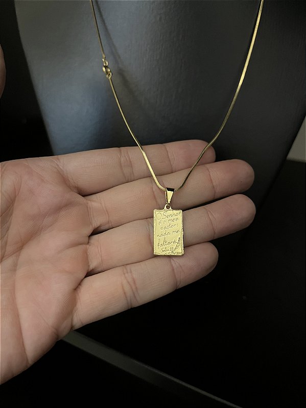 CORRENTE RABO DE RATO (1.8MM - 60cm ou 70cm) + PINGENTE PLACA SALMOS - BANHADO A OURO 18k