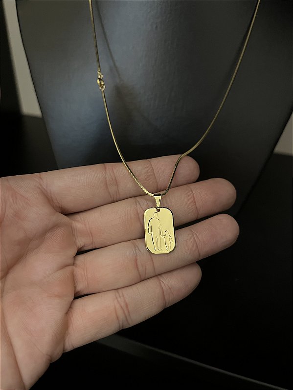 CORRENTE RABO DE RATO (1.8MM - 60cm ou 70cm) + PINGENTE PAI E FILHO - BANHADO A OURO 18k