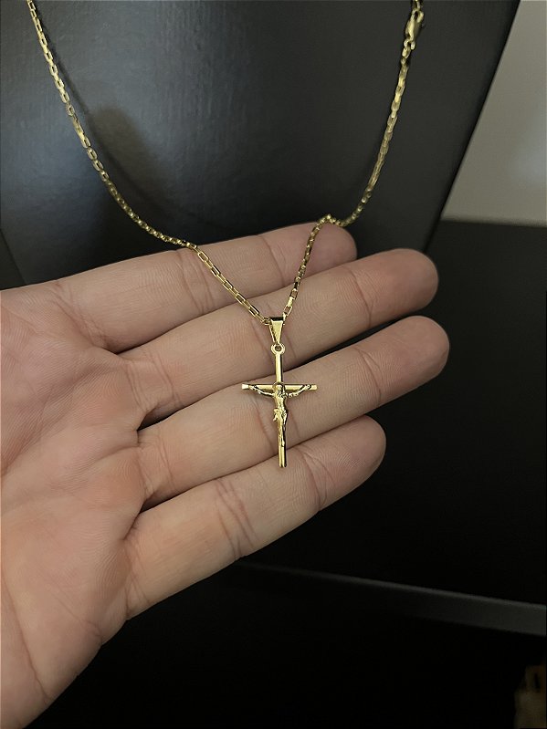 CORRENTE TIJOLINHO (1.5MM-50cm, 60cm ou 70cm +) + PINGENTE CRUCIFIXO