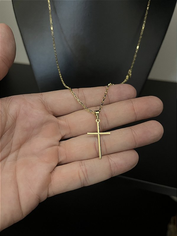 CORRENTE TIJOLINHO (1.5MM-50cm, 60cm ou 70cm +) + PINGENTE CRUZ PALITO