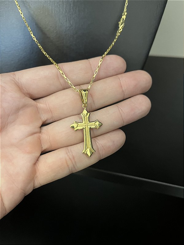 CORRENTE TIJOLINHO (1.5MM-50cm, 60cm ou 70cm +) + PINGENTE CRUZ RACIONAIS