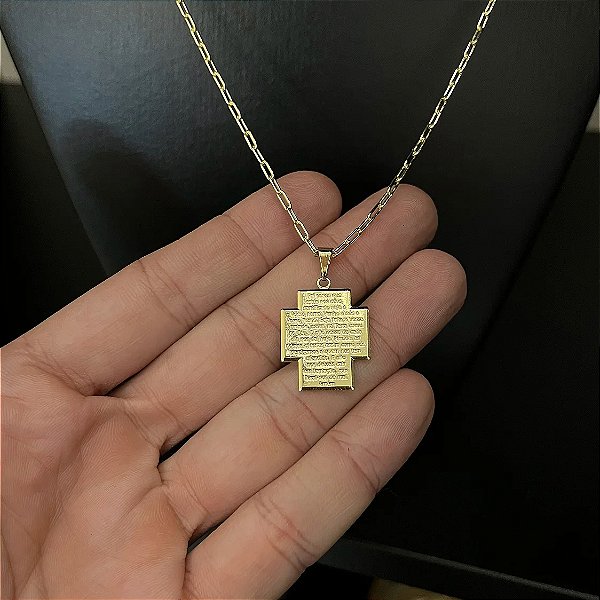 Corrente Cartier 1.5mm 50cm + Pingente Cruz – Banhada a Ouro 18K