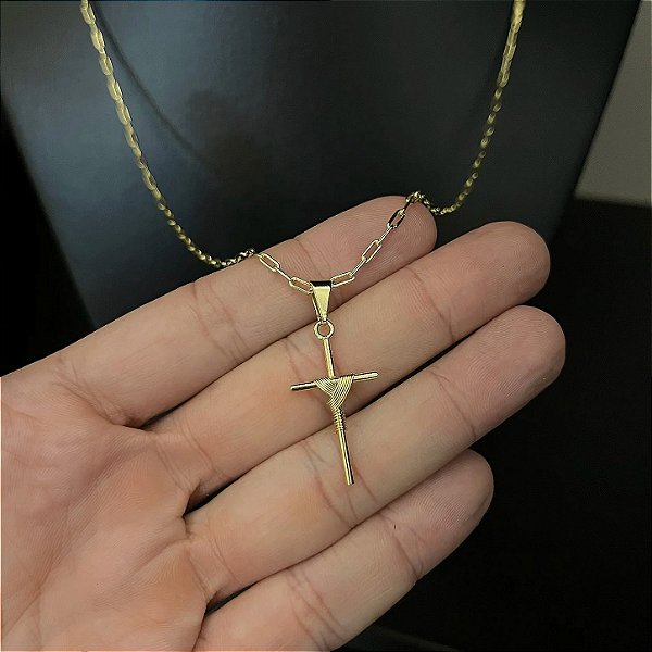 Corrente Cartier 1.5mm 50cm + Pingente Cruz – Banhada a Ouro 18K