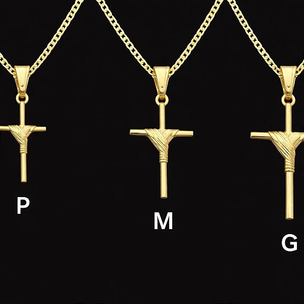 Pingente Cruz Amarrada M 2g 3x3cm – Banhado a Ouro 18K
