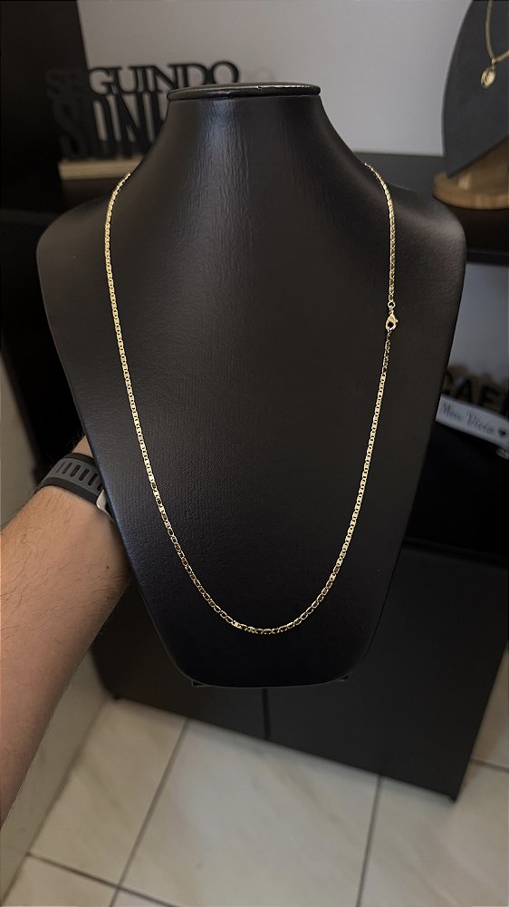 CORRENTE PIASTRINE CHAPA ( 2mm - 50, 60cm ou 70cm) - BANHADO A OURO 18k