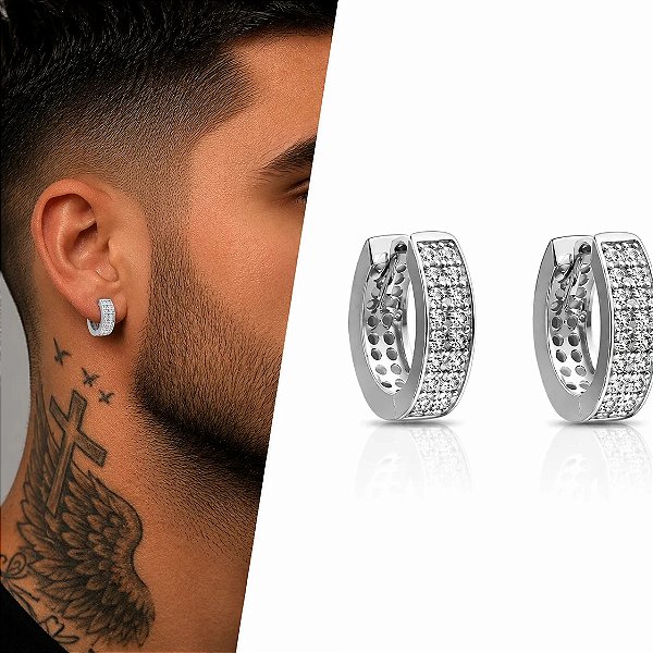 Brinco Argola Ney com Duas Fileiras de Zircônias – Banho de Prata