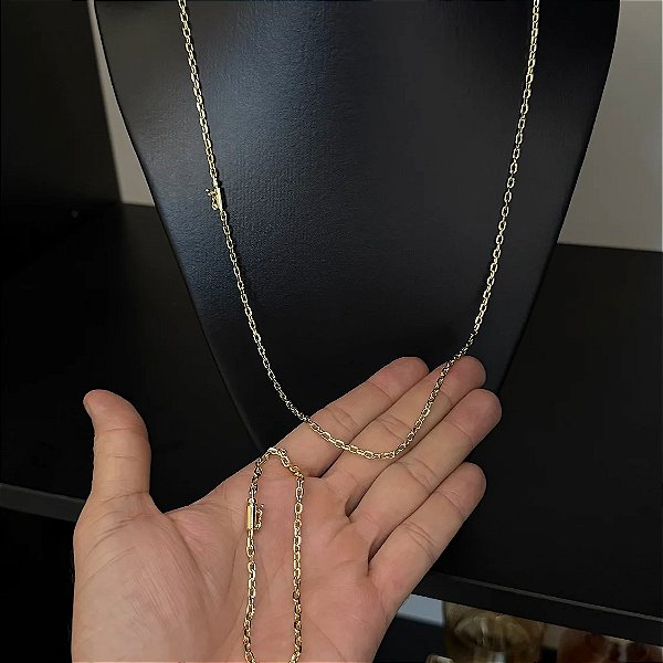Corrente Cadeado 3mm 60cm + Pulseira 21cm – Banhada a Ouro 18K