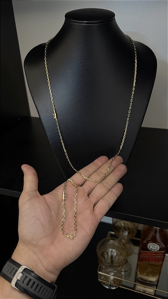 CORRENTE CADEADO (3mm- 60CM ou 70CM) + PULSEIRA CADEADO (3mm-20CM) - BANHADO A OURO 18K