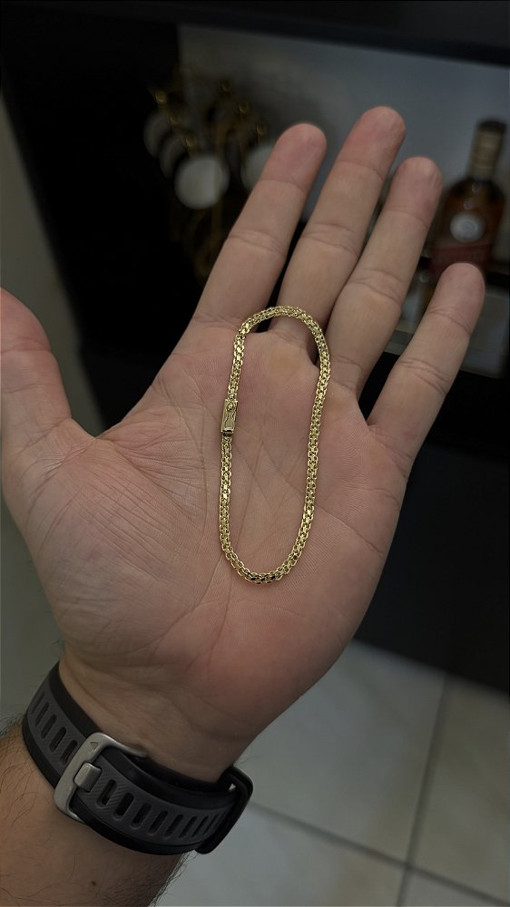 PULSEIRA CADEADO DUPLO ( 3mm - 8g-20CM) - FECHO GAVETA - BANHO DE OURO 18k.