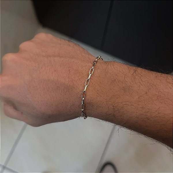 Pulseira Tijolinho alongado 3mm 20cm – Banhada a Ouro 18K