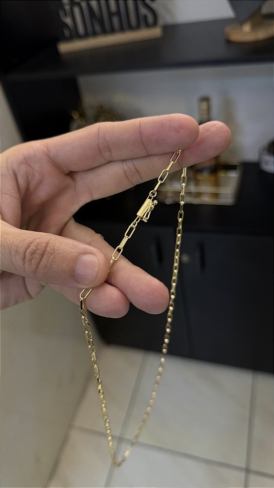 CORRENTE TIJOLINHO ALONGADO (3MM- 70CM) - BANHADO A OURO 18K