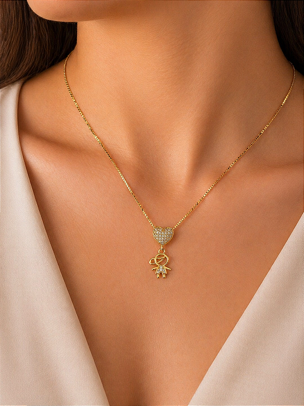 CORRENTE VENEZIANA ( 2mm - 50cm FEM ) + PINGENTE MENINO CRAVEJADO EM ZIRCONIA PREMIUM - BANHADO A OURO 18K.