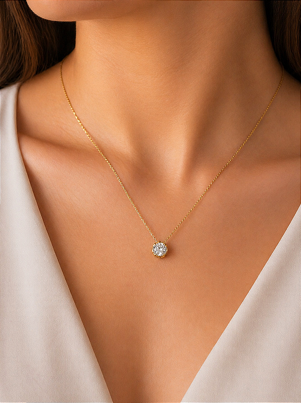 CORRENTE VENEZIANA ( 2mm - 50cm FEM ) + PINGENTE PONTO DE LUZ CRAVEJADO EM ZIRCONIA PREMIUM - BANHADO A OURO 18K.
