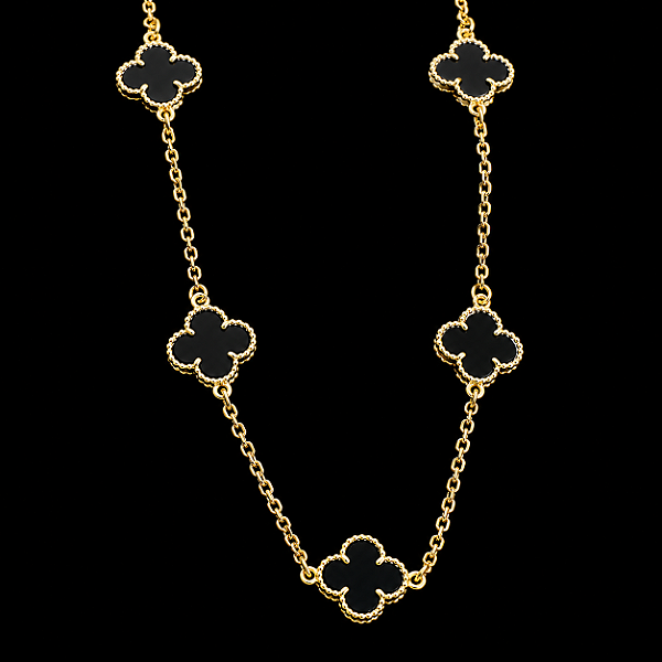 CORRENTE TREVO BLACK NEY (2mm 50cm) - BANHADO A OURO 18k