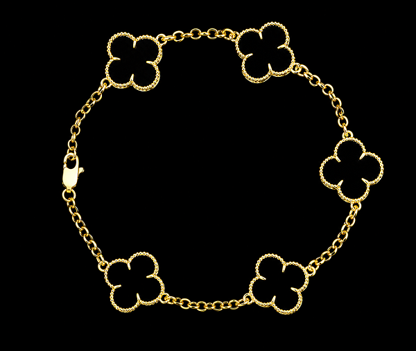 PULSEIRA TREVO BLACK NEY (2mm) 19cm - Banhado a Ouro 18K