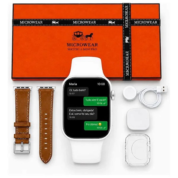 Smartwatch W11 Pro Mini 42mm Premium – Tela Touch AMOLED, Responde WhatsApp e Chamadas Bluetooth