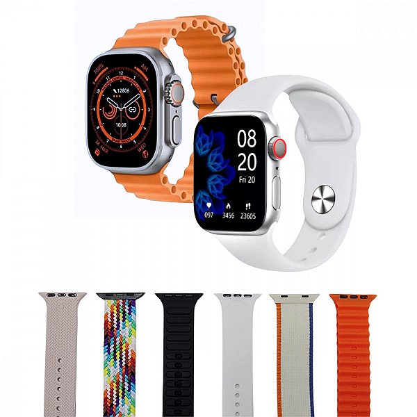 Kit Casadinha Premium – Smartwatch Ultra 49mm + Slim 47mm com 6 Pulseiras (Ideal para Presente)