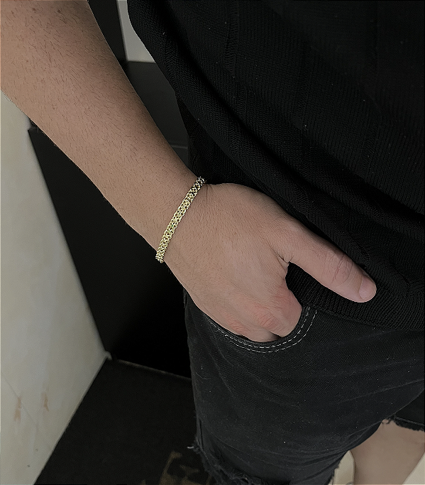 Pulseira Cadeado duplo 5mm 21cm – Banho Ouro 18k