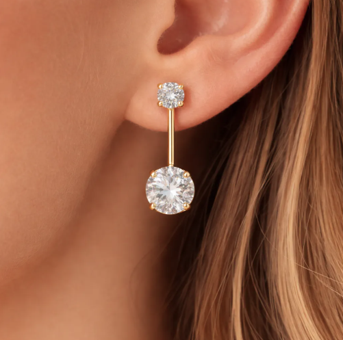 Brinco Virgínia Ponto De Luz Duplo 8mm 12mm Feminino – Banho Ouro 18k
