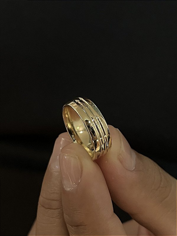 Aliança Modelo Boleada com 2 Listras – Feita em Moeda Antiga com Banho de Ouro 18K