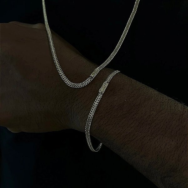 Corrente Grumet Dupla 3mm 70cm + Pulseira 21cm – Banhada a Ouro 18K